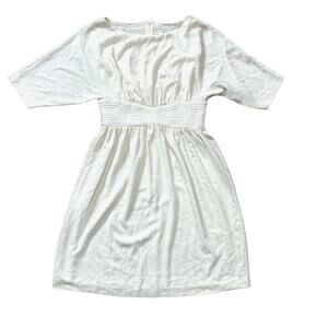 Trina Turk Ivory Empire Waist Midi Dress Silk Lined Short Sleeve Size 4